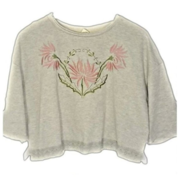 Teaberry & Weave Flower Bloom 3/4 Crop Sweatshirt Top Heather S - Picture 9 of 9